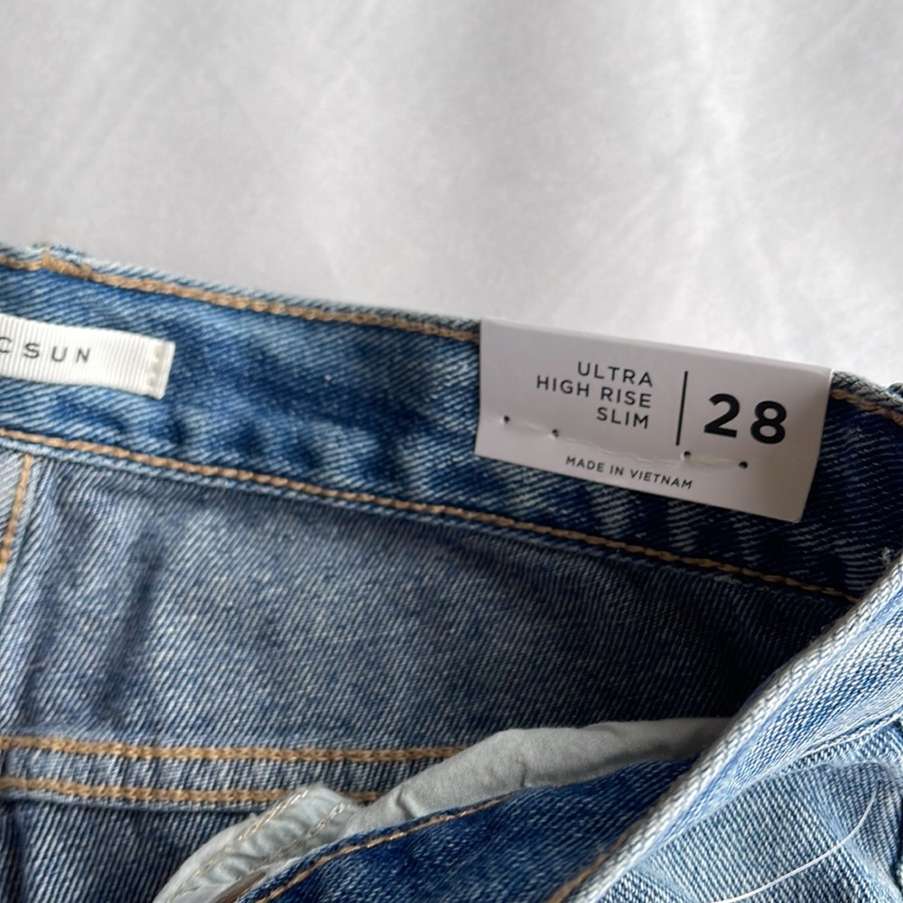 New Pacsun distressed denim blue jeans ultra  high‎ rise slim 28 - Picture 4 of 6